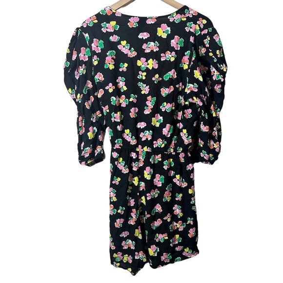 Scoop Women's Black Pink Floral Wrap Dress Size Large Mini Short Sleeve Spring - Picture 4 of 8